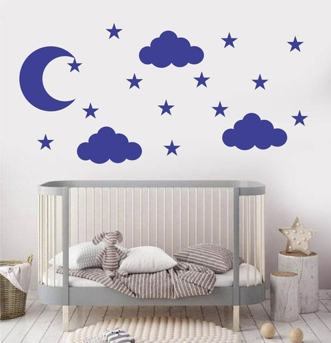 Adesivo Decorativo Quarto Berçario Lua Nuvens Crianças