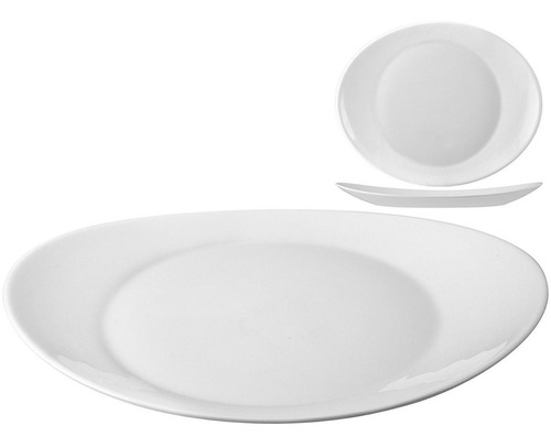 Set X6 Platos Playo Ovalado Blanco Vidrio Templado 27cm