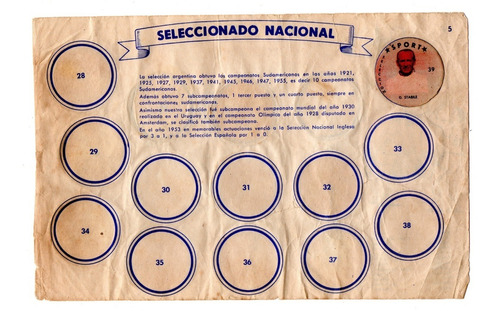 Figuritas Seleccion Arg. Futbol Sport 1956 Hoja Del Album 