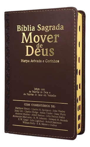 Bíblia Mover De Deus De Estudo Arc Capa Luxo Pu Harpa E Corinhos - Marrom, De Almeida, João Ferreira De. Editora Cpp, Capa Mole Em Português