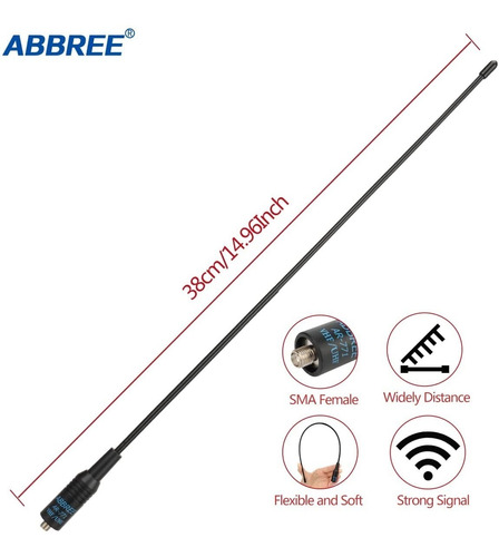 Antena Abbree Ar-771 Larga De 38cm Para Baofeng Y Icom 