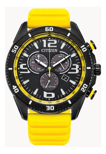 Reloj Citizen 61942 Brycen At2585-08e Eco-drive Cronógrafo Correa Amarillo Bisel Negro Fondo Negro 61942