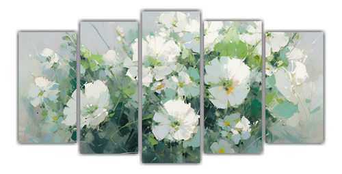150x75cm Cuadro Flores Plateadas Y Verdes Estilo Abstracto