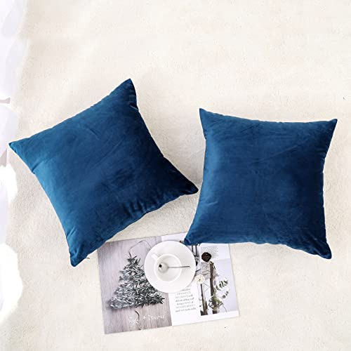 Juego De 2 Fundas De Almohada Terciopelo 22x22 Azul Oscuro.
