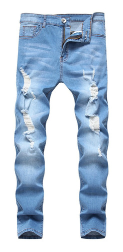 Jeans Elásticos Rasgados Para Hombre