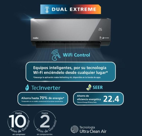Aire Minisplit Inverter Espejo 18000btu Frio/calor Mabe Wifi Negro
