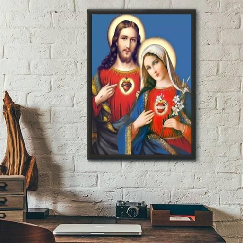 Quadro Sagrado Coração De Jesus E Maria 45x34cm - Preta