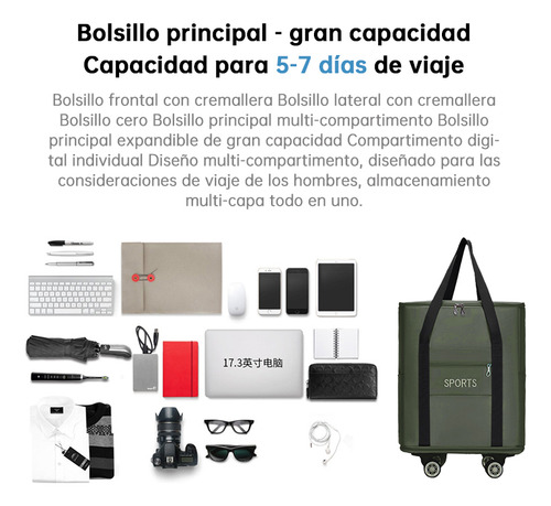 Maleta Deportiva Viaje Bolsa Mochila Gym Duffel Con Ruedas Verde