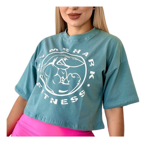 Crop Oversize Gym Shark Fitness Ombliguera Casual Colores