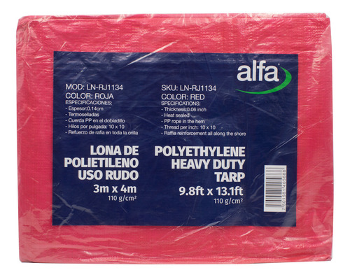 Lona De Polietileno Uso Rudo Termosellada Roja 110 Gr 3x4 M