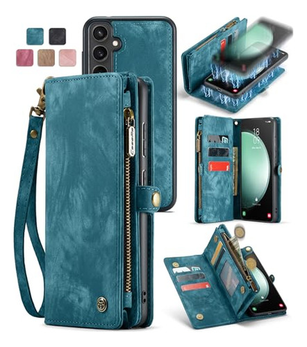 Funda Cartera Para Galaxy S23 Fe Azul 6.4 PuLG Piel Sinte -3