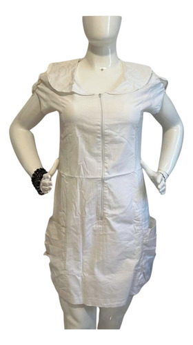 Vestido 100% Algodão Branco Gola Marinheiro Fecho Zíper