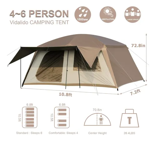 Vidalido 4-6 Person Camping Tent With 3 Door 2 | Parcelamento sem