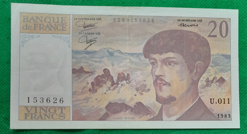 Billete De 20 Francos, Francia, Año 1983, Buen Estado 