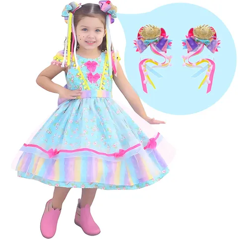 Vestido Infantil Festa Junina Pop It + 2 Laços Cabelo