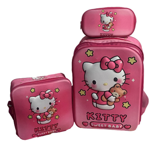 Kit Mochila Primaria Jumbo+lonchera+lapicera 3d Envío 3pzas Kitty 1 3d Con Luz Lisa