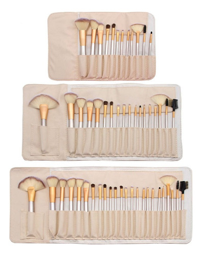 Set De 18 Brochas Maquillaje Mango Madera + Estuche