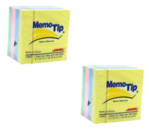 Pack 2 Notas Adhesivas Memo Tip Colores Pastel 5.1x5.1cm Color Variados