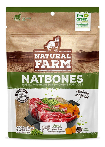 Snack Natural Farm Natbones Cães Sabor Carneir/cordeiro 340g