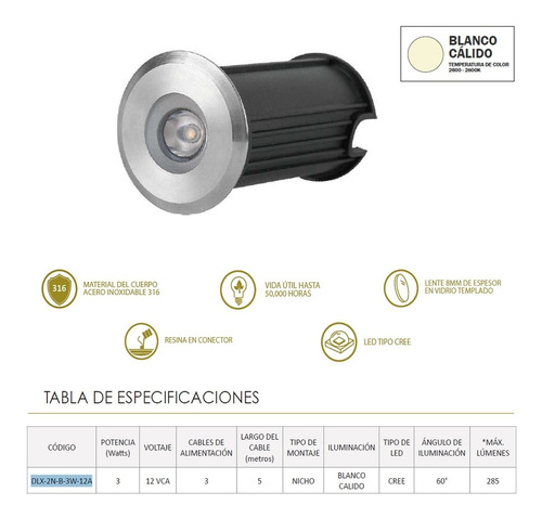 Lámpara Reflector Alberca Delux 3 W  2 PuLG C/ Nicho