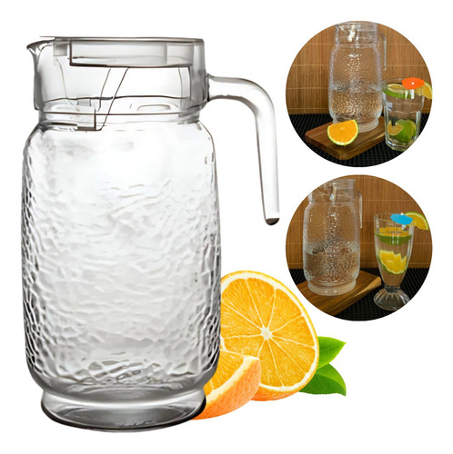 Jarra Martelada Vidro Compacto Refresco Agua C/ Tampa 2l Cor Transparente