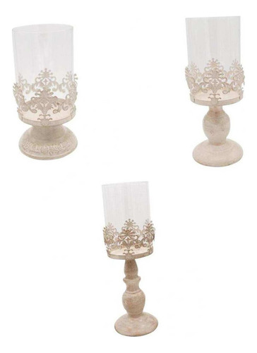 3pcs Candelero De Pilar Con Bóveda De Cristal Titular De . .