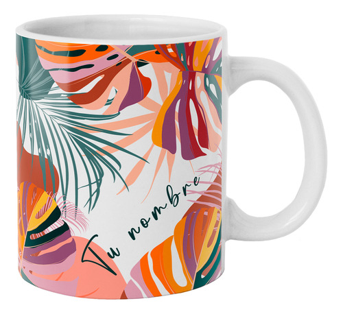 Taza Diseño Para Mujer Flores Hojas Con Tu Nombre