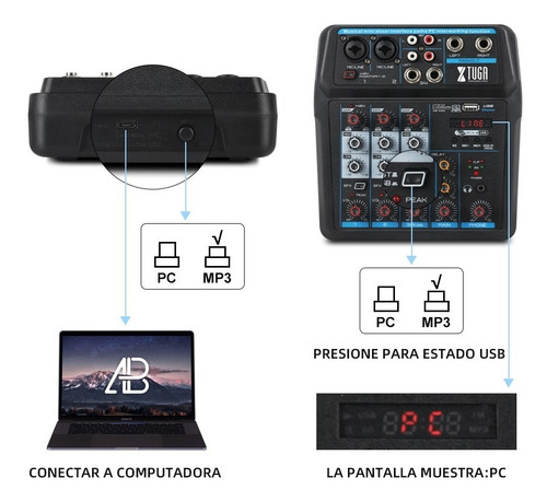 Mezcladora Tarjeta Audio Bluetooth Power Effects 4 Canales