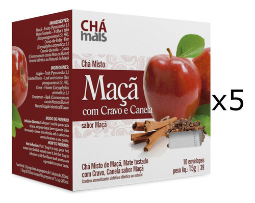 Chá De Maçã Cravo E Canela Kit 5 Caixas De 10 Sachês Cada