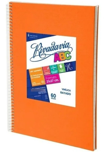 Cuaderno Rivadavia Abc 21 X 27 X 60 Hojas Forrado Color Naranja rayadas