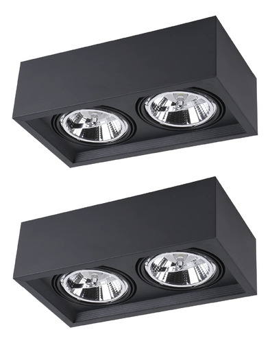 Aplique Box Cardanico + 2 Luces Lampara Ar111 Pack X2 Negro