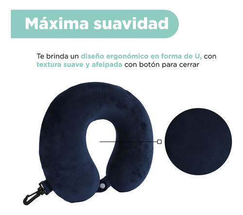 Miniso Almohada De Viaje Memory Foam Azul Marino 34x30 Cm