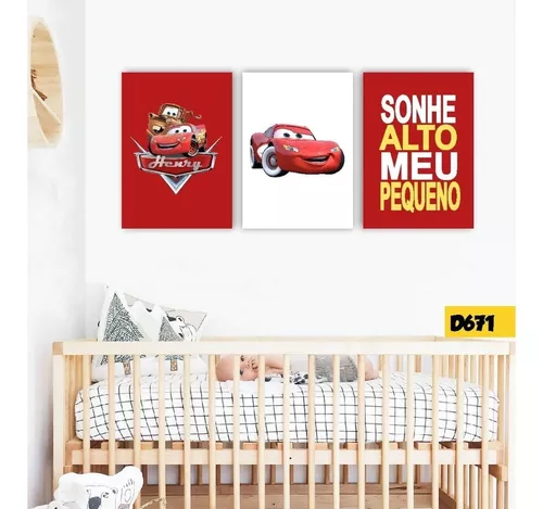 Kit 4 Quadros Carro de Corrida com Nome para Decoração Infantil