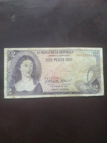 Billete Colombia 2 Pesos Oro 1973