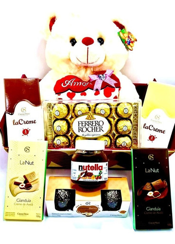 Cesta Presente Namorada-urso Médio Pelúcia+ Chocolates Finos