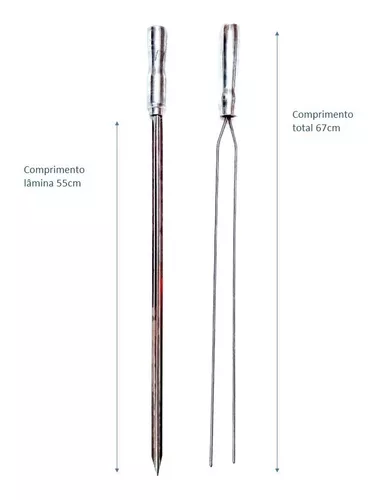 Kit 1 Espeto Reto Simples e 1 Espeto Duplo Quadrado - Martin Cutelaria