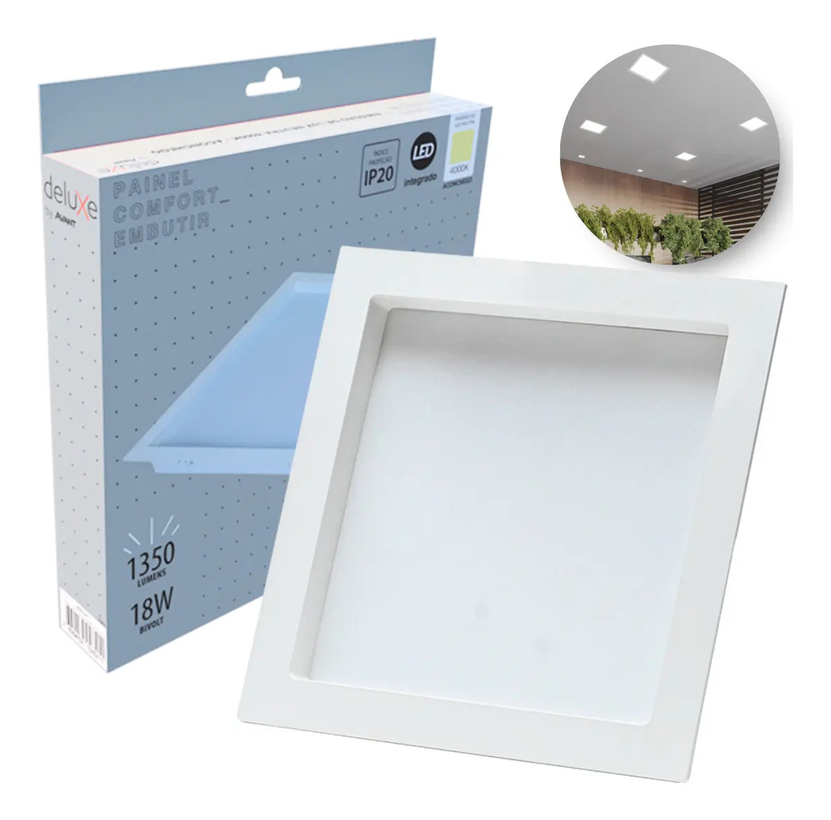 Painel led Plafon Comfort Recuado Embutir 18w 4000k bivolt