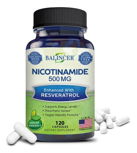 Nicotinamida 500mg Resveratrol 100mg 120caps Antioxidante