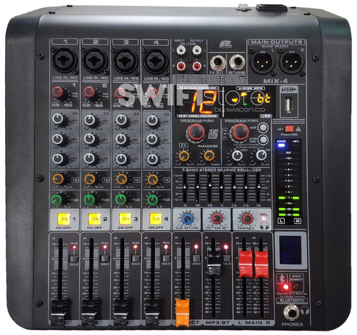 Pa Proaudio Mix-4 Consola Pasiva 4 Canales Fx Bt Mp3 Usb