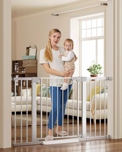 Quoriv Puerta Seguridad Interior Expandible Reja Pressure Mount Para Bebe Mascota +peluches, Altura Total 78cm Expandable 69-116cm,menos De 90 Grados De Cierre Automático De Rebote,blanco