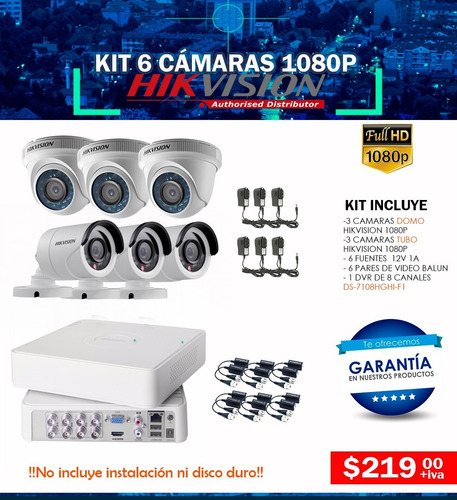 Kit 6 Cámaras Para Interior Y Exterior Hd 1080p Hikvision