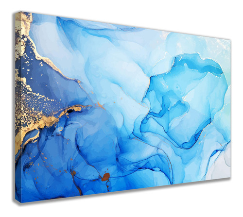 Quadro Abstrato Tela Canvas Moderno Luxo Azul Dourado Grande Cor Preto
