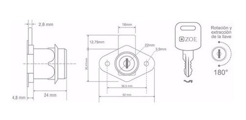 Cerradura Para Gavetas 22mm Dorado Caja 2 Llaves Zoe