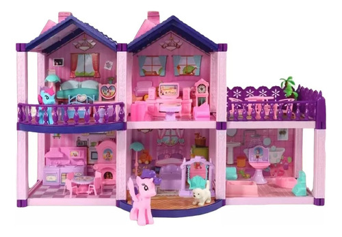 Casa De Muñecas Infantil Con Muebles Y Animales 60x22x38cm