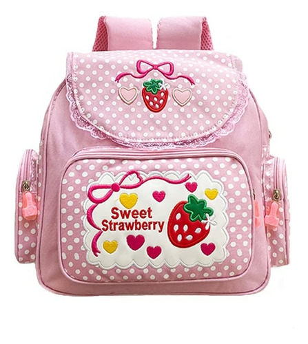 Mochila Kawaii Para Niña, Mochila Escolar Con Bordado Fresa