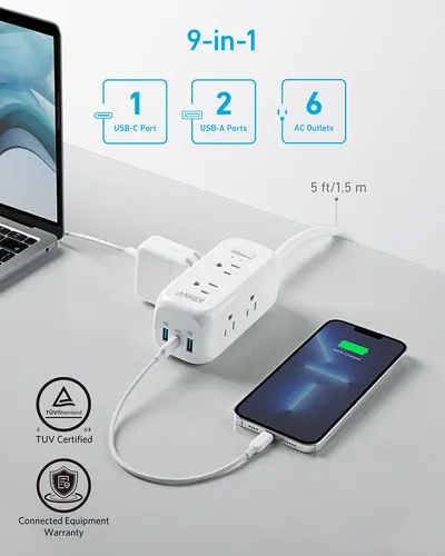 Power Strip Anker Usb C, Suministro De Energía, 20 W, 6 Ench