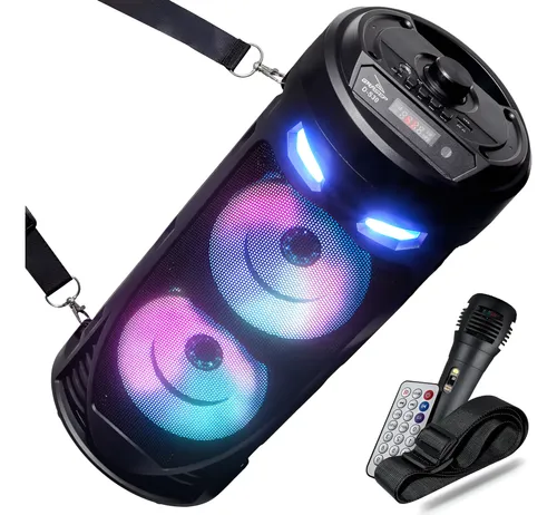 Caixa De Som Bluetooth Rgb Rádio Fm Microfone Aux P2 Sd Usb Cor Preto