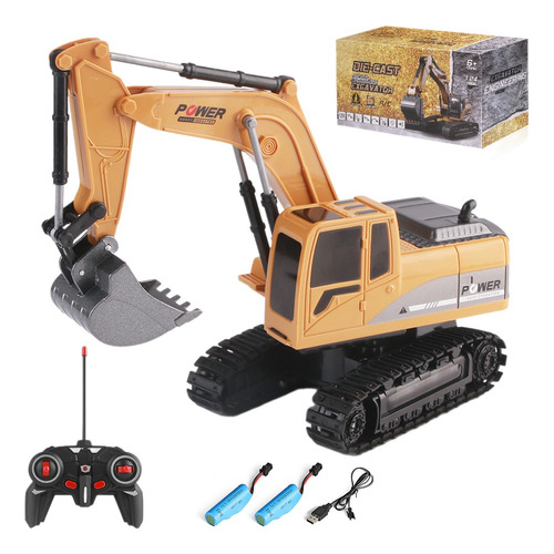 Excavadora Control Remoto 1:24 Metal Usb Carga 6 Canales