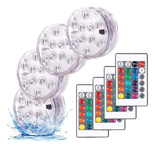 Pack X 4 Luz Led Sumergible Multicolor Rgb C. Remoto Colores