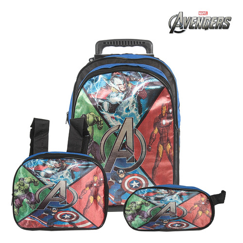 Kit Mochila Escolar Infantil Vingadores Marvel Rodinhas